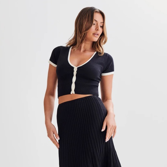 NWT Meshki Jolene Contrast Button Up Knit Top - Black - Picture 5 of 5